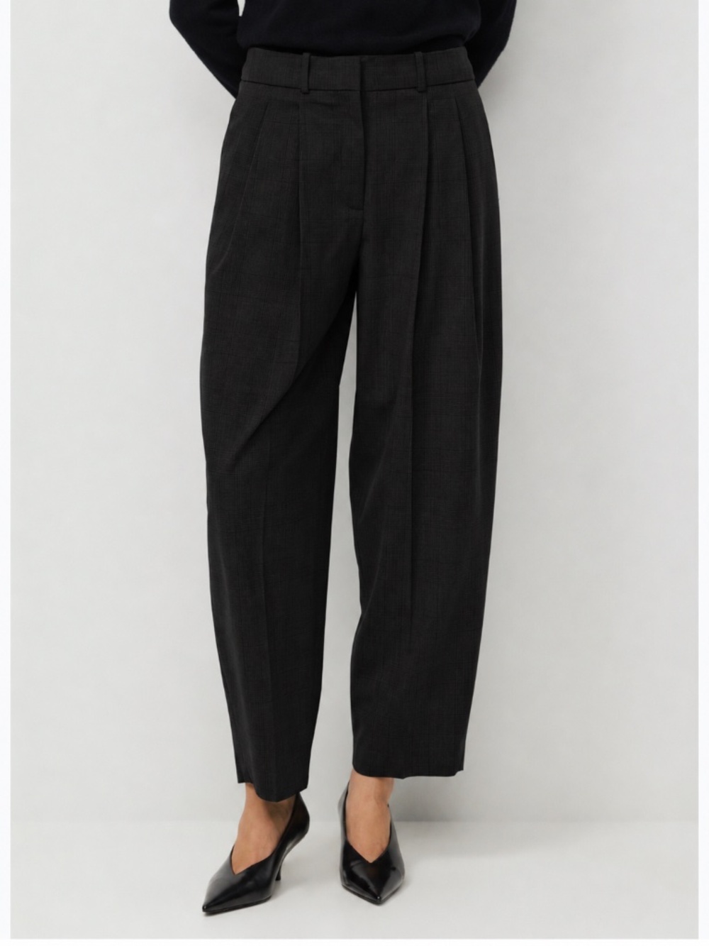 BABATON Milieu WOOL-blended BARREL LEG Pant Pleated Mid Rise in black size 12